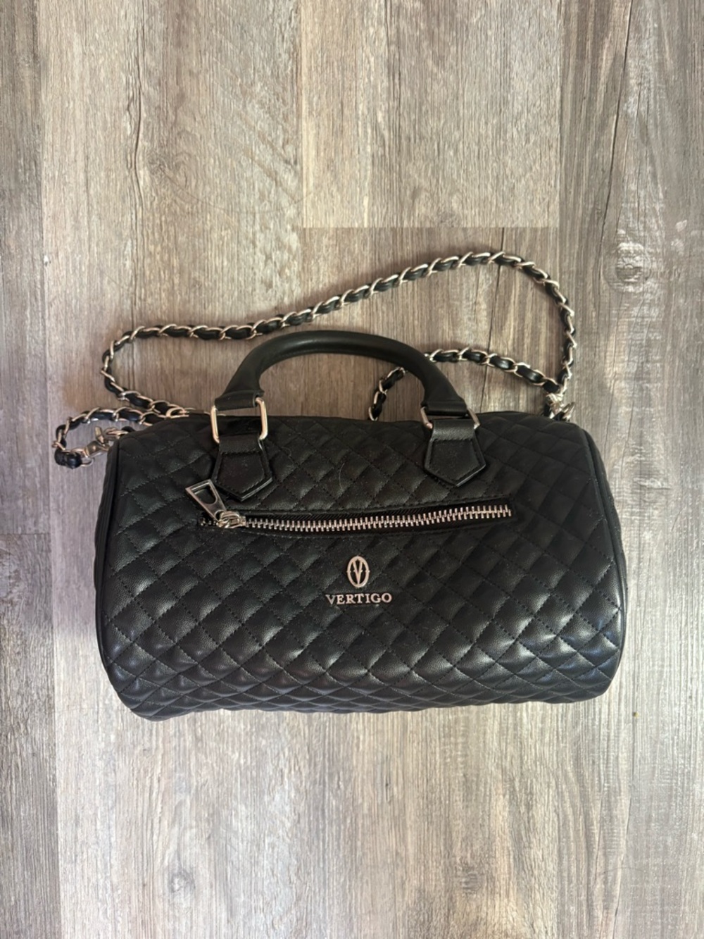 Vertigo Paris Black Quilted Satchel with Chain Strap